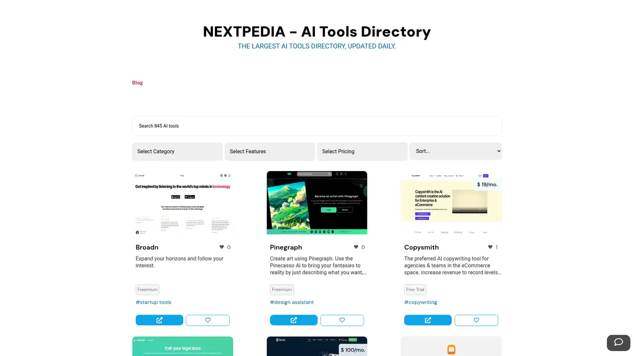 NextPedia homepage screenshot