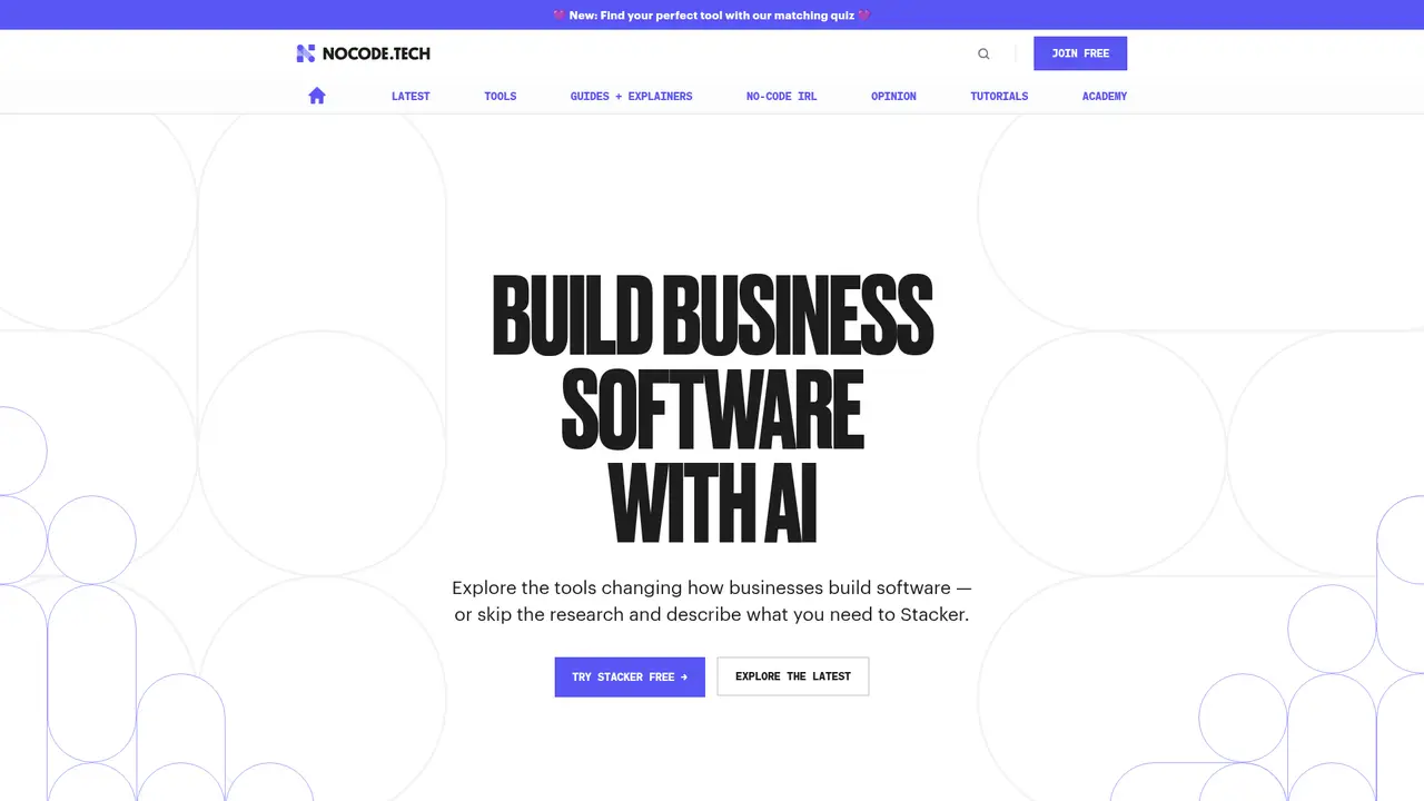 NoCode homepage screenshot