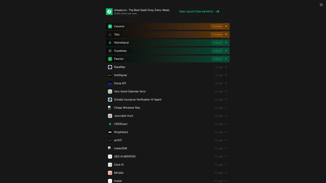 OkSaaS homepage screenshot
