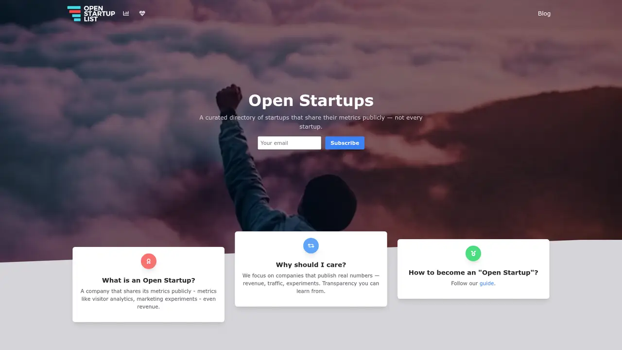 Open Startup List homepage screenshot