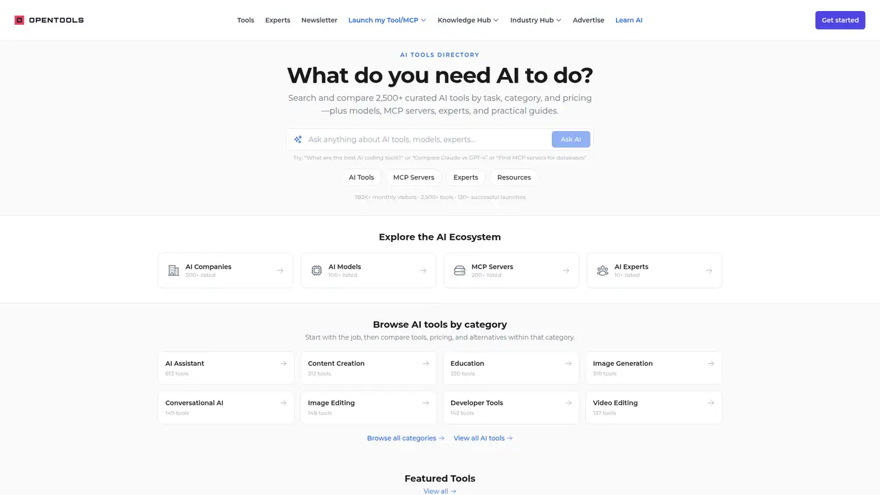 OpenTools homepage screenshot