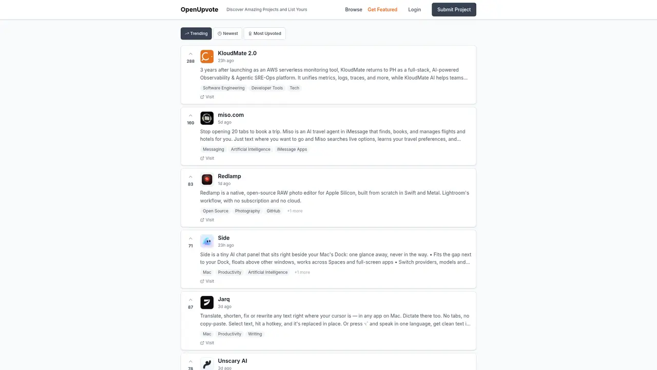 OpenUpvote homepage screenshot