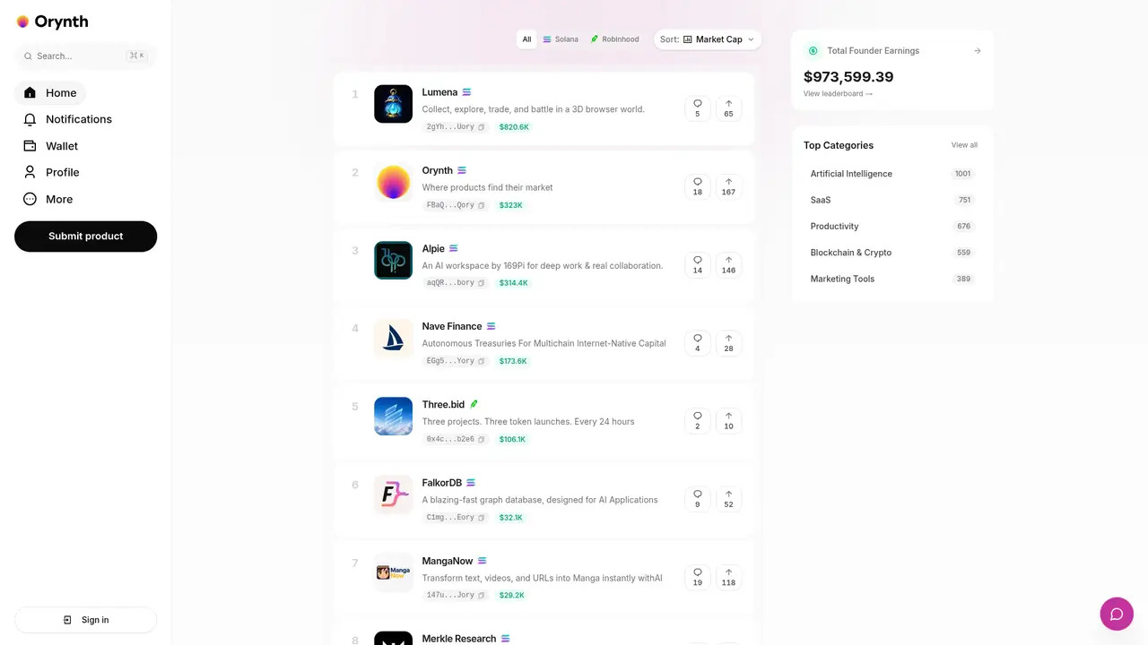 Orynth homepage screenshot