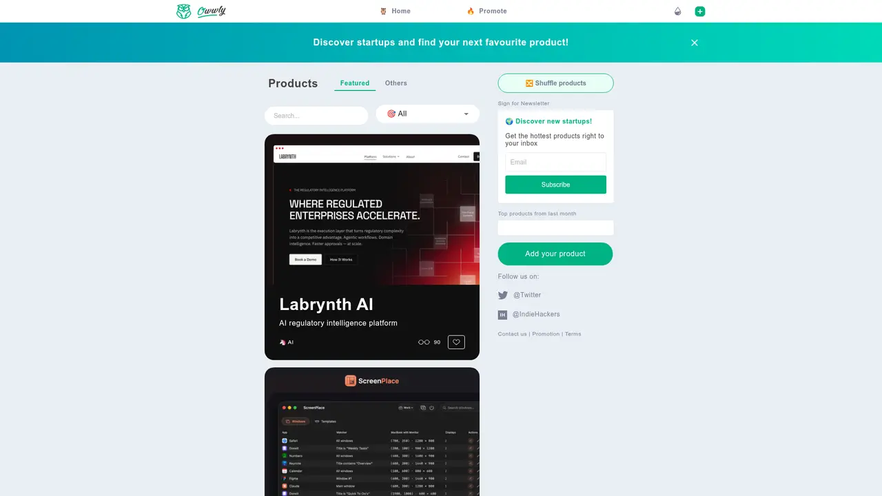 Owwly homepage screenshot