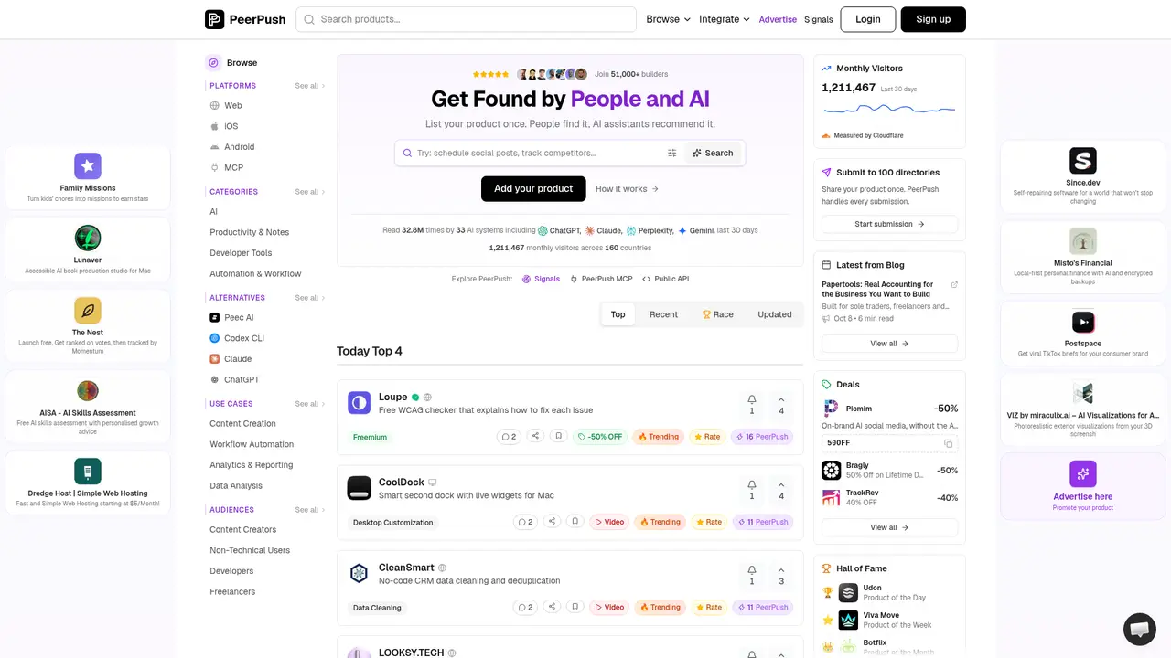 PeerPush homepage screenshot