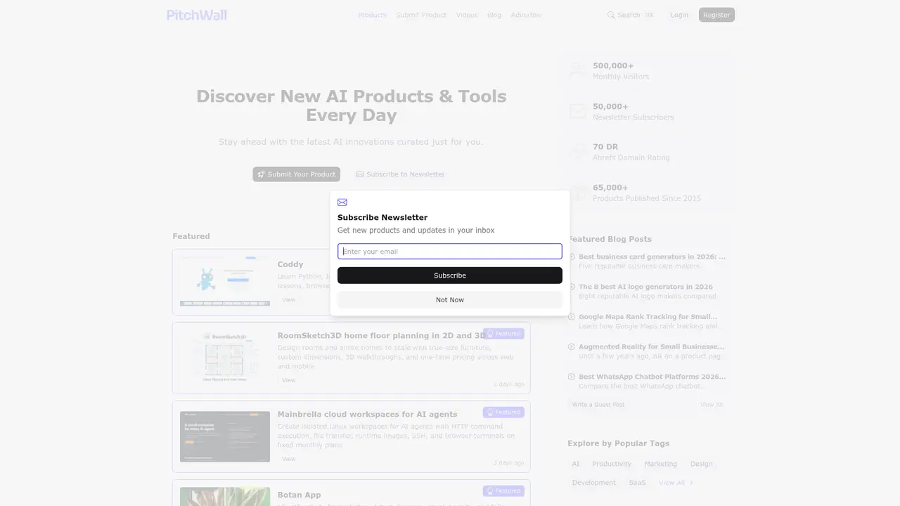 PitchWall homepage screenshot
