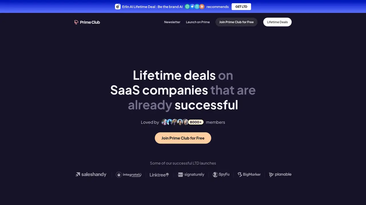 Prime Club homepage screenshot