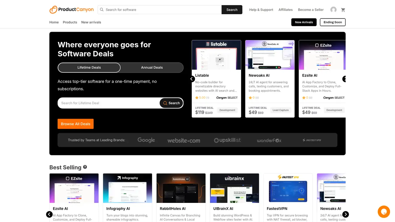 Product Canyon homepage screenshot