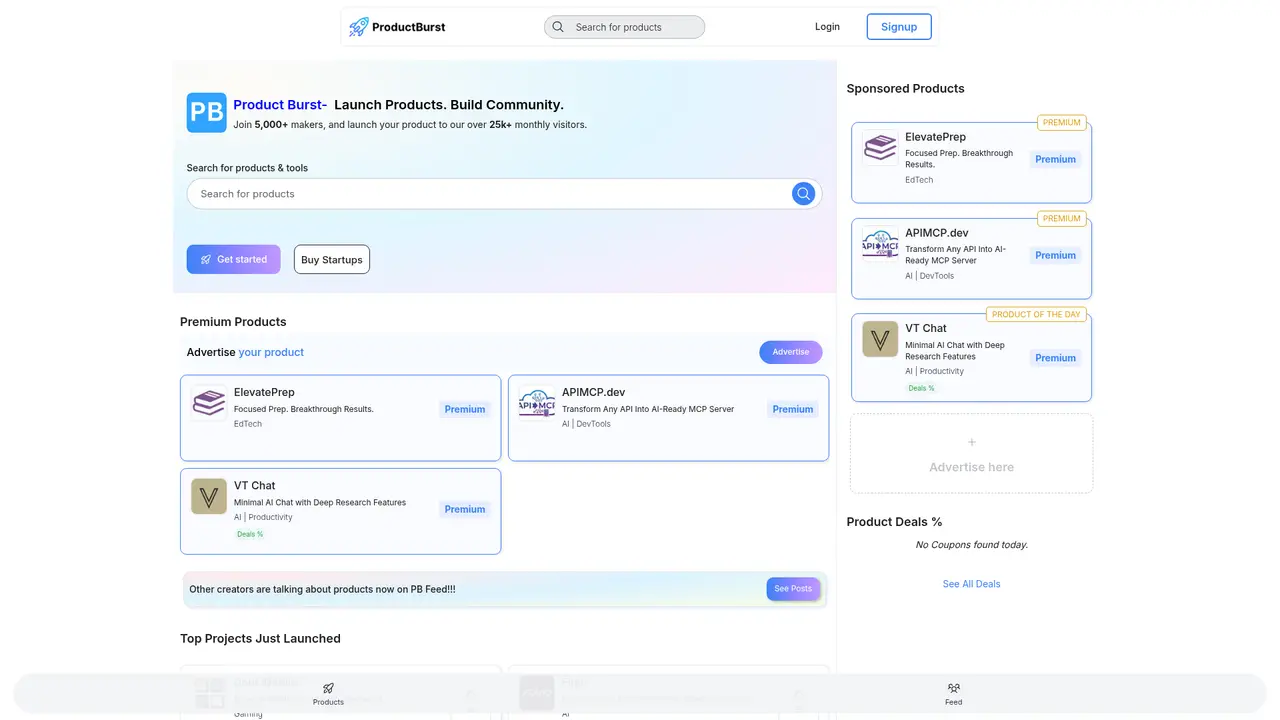 ProductBurst homepage screenshot