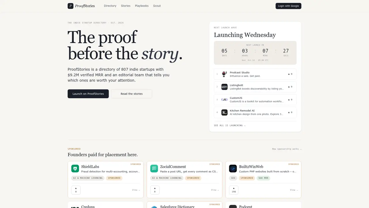 ProofStories homepage screenshot