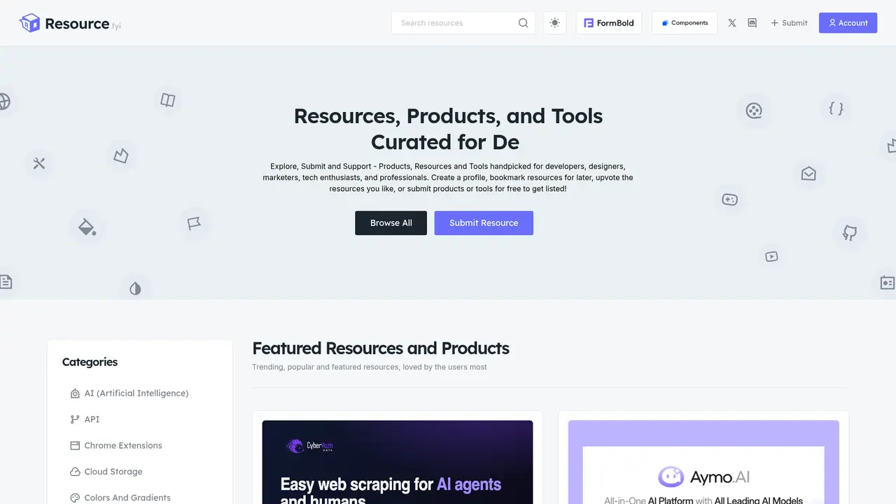 Resource homepage screenshot
