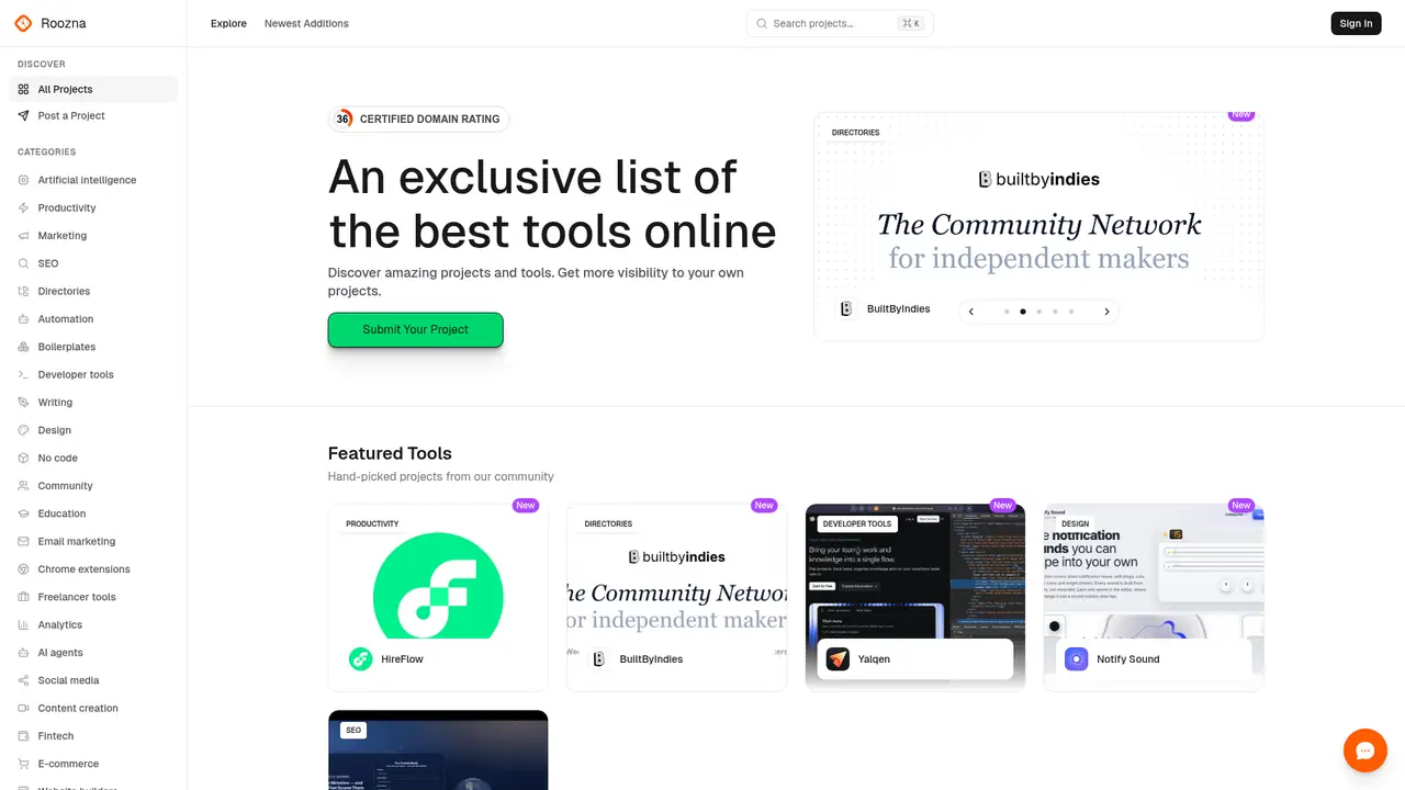 Roozna homepage screenshot