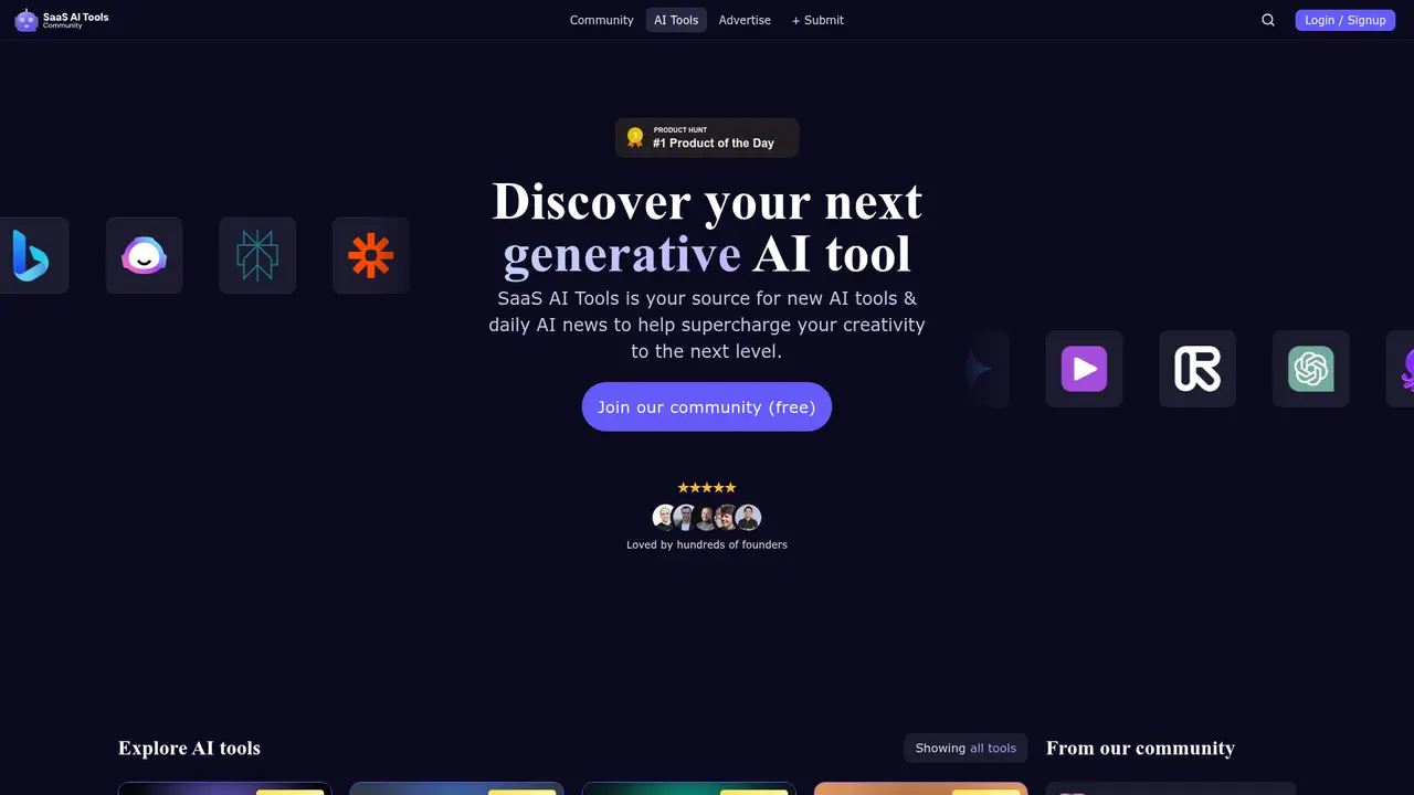 SaaS AI Tools homepage screenshot