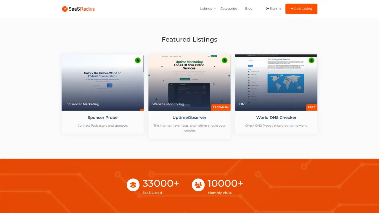 SaaS Radius homepage screenshot