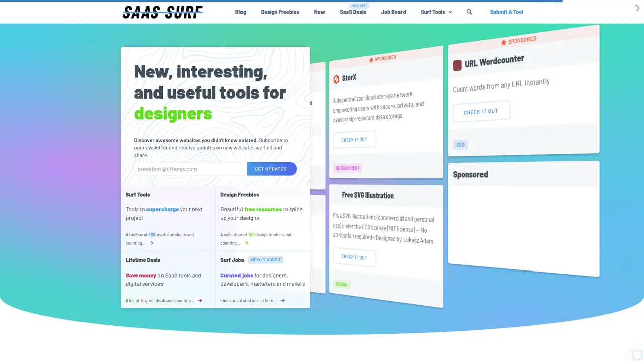 SaaS Surf homepage screenshot