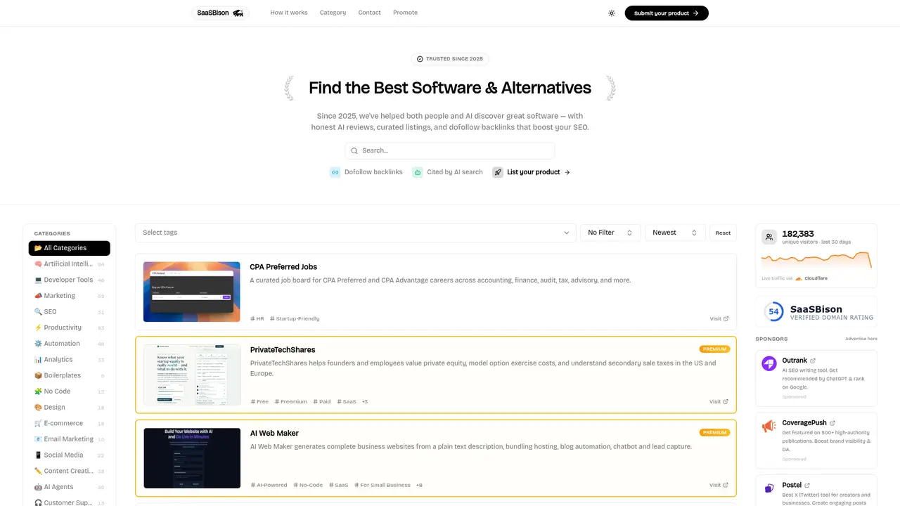 SaaSBison homepage screenshot