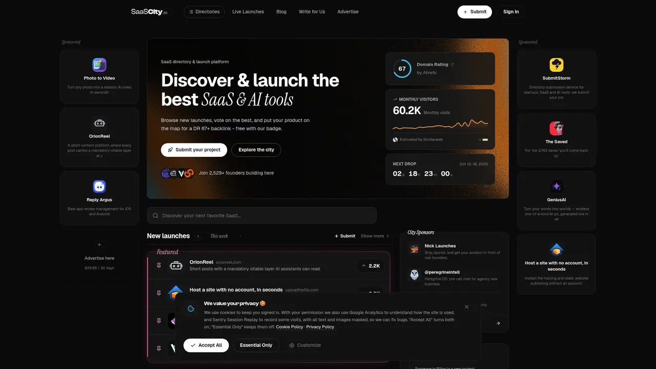 SaaSCity homepage screenshot