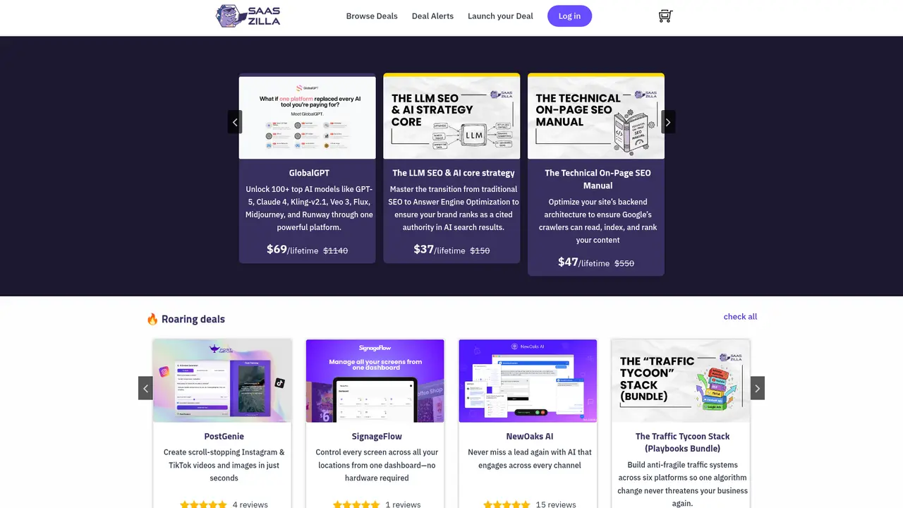 SaasZilla homepage screenshot