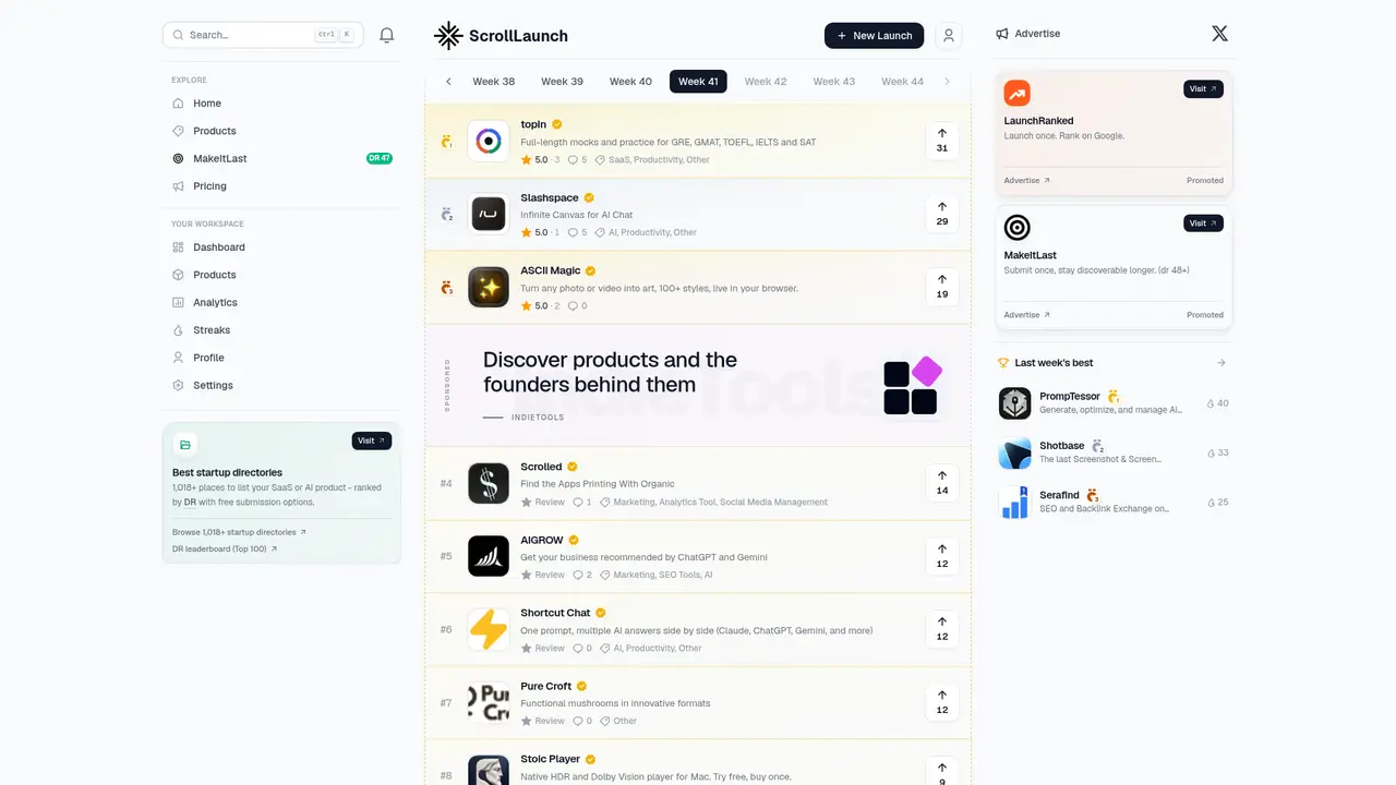 ScrollLaunch homepage screenshot
