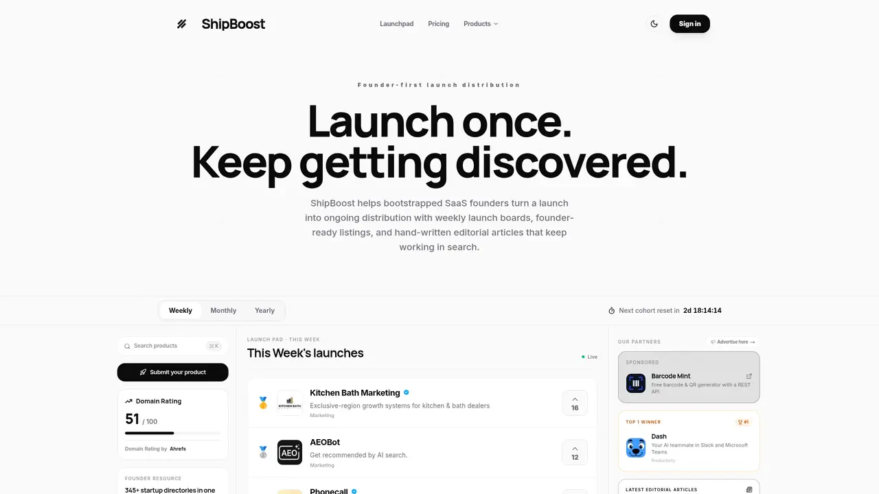 ShipBoost homepage screenshot