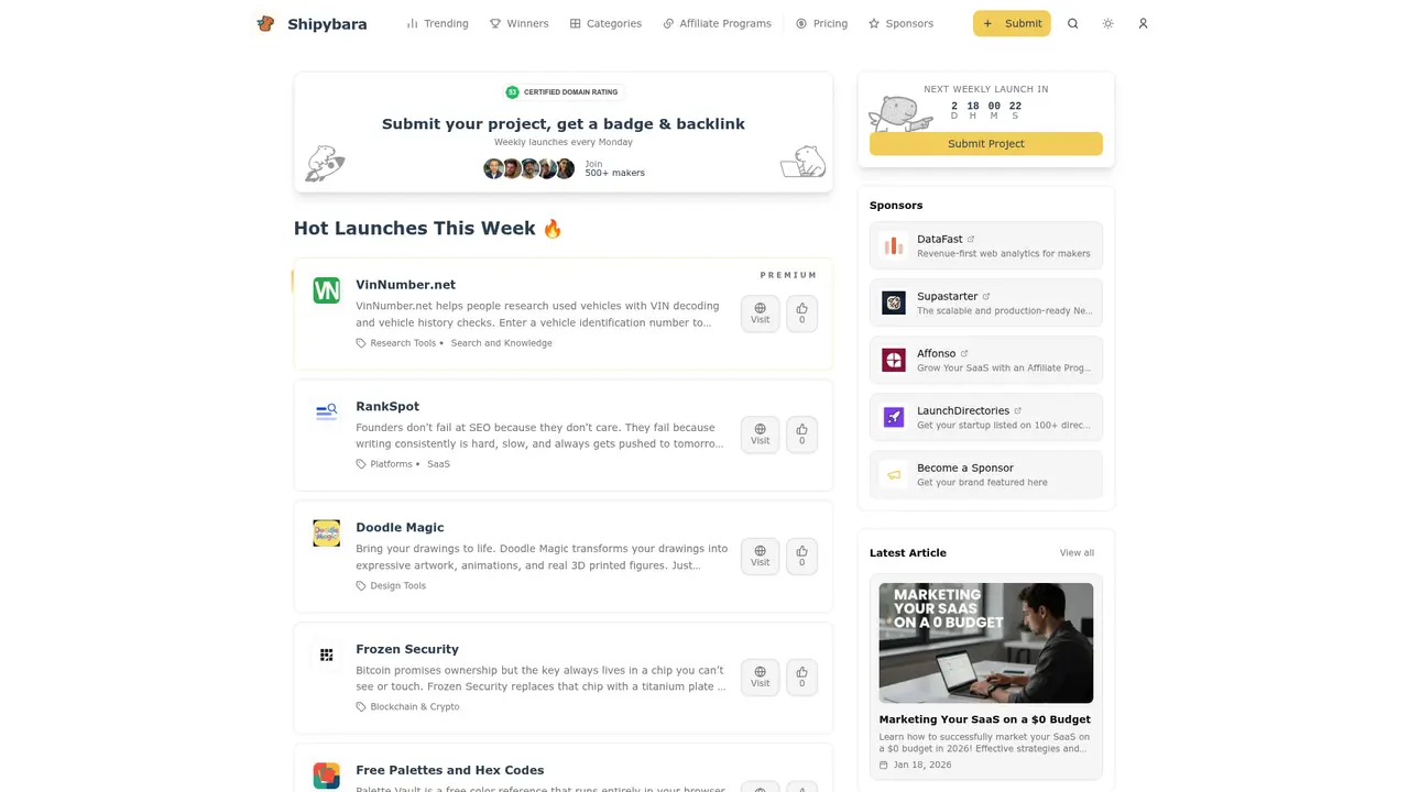 Shipybara homepage screenshot