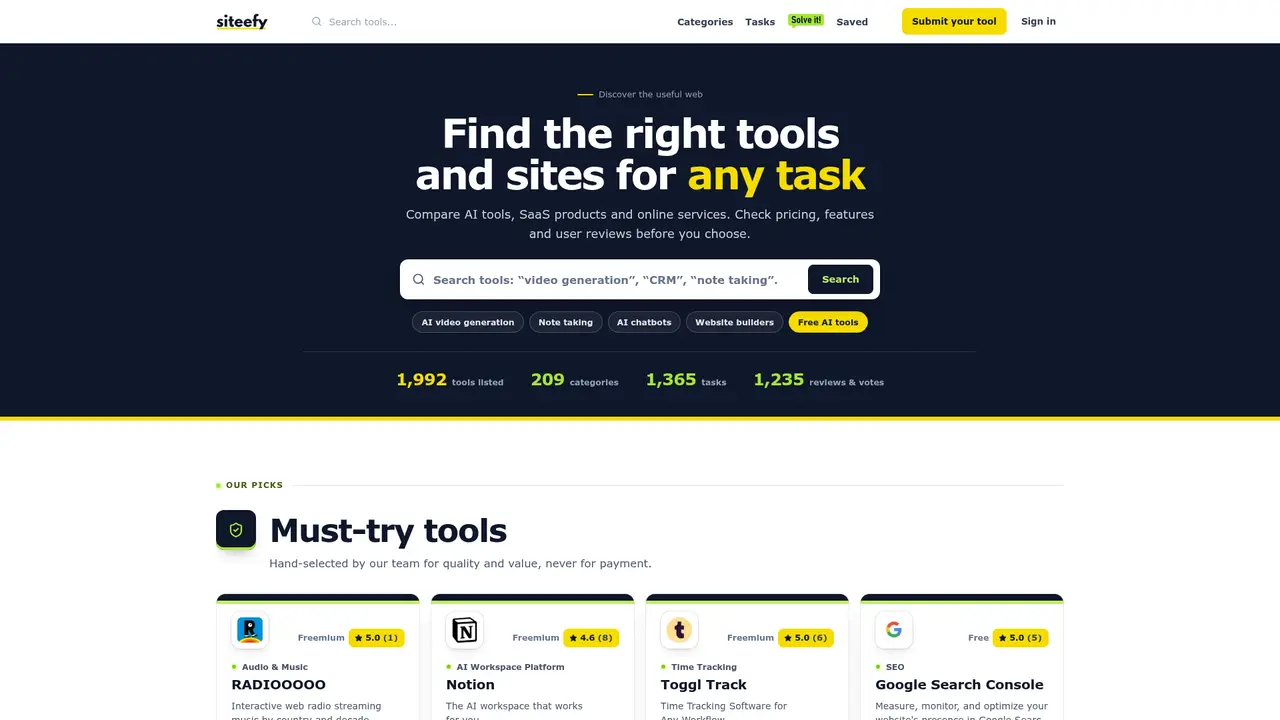 Siteefy homepage screenshot