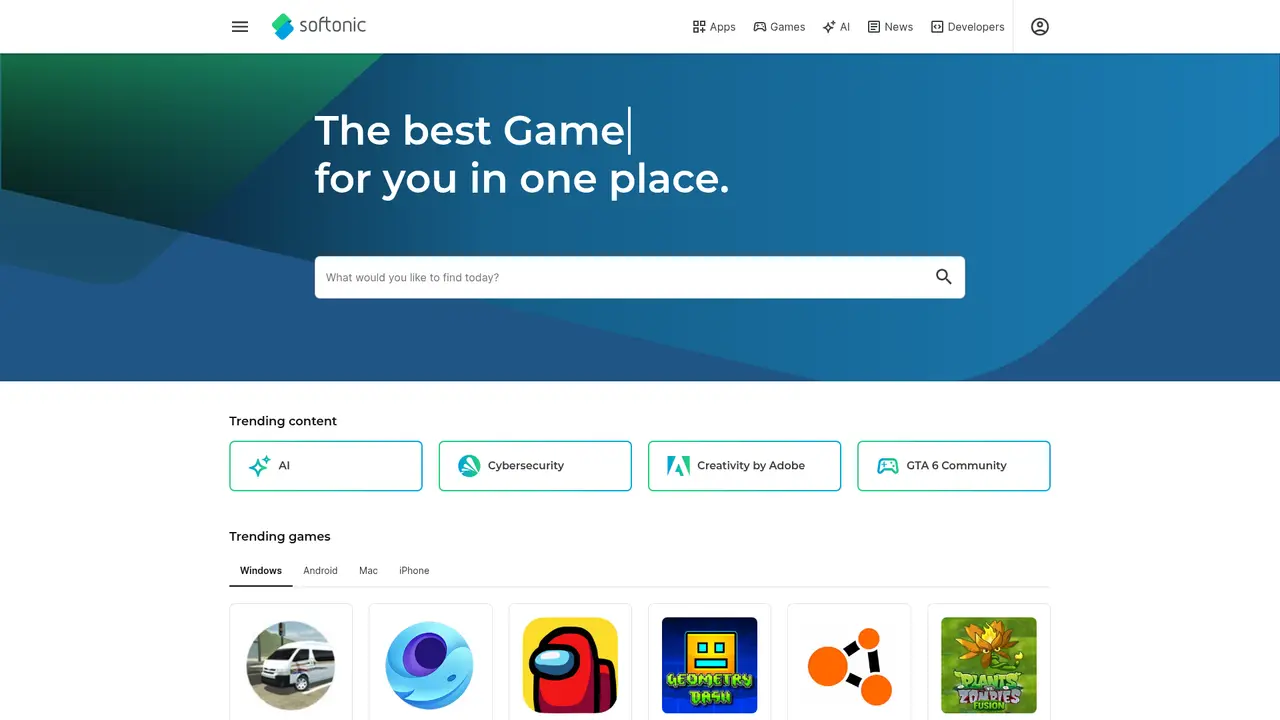 Softonic homepage screenshot