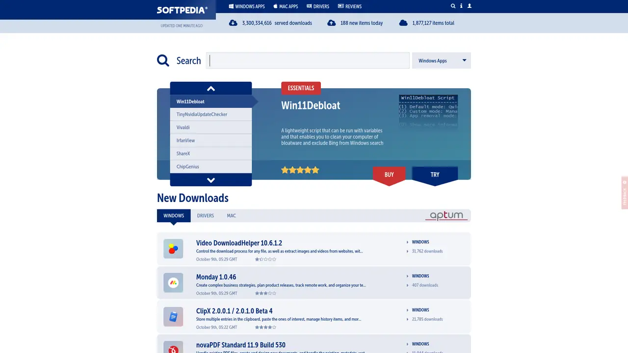 Softpedia homepage screenshot