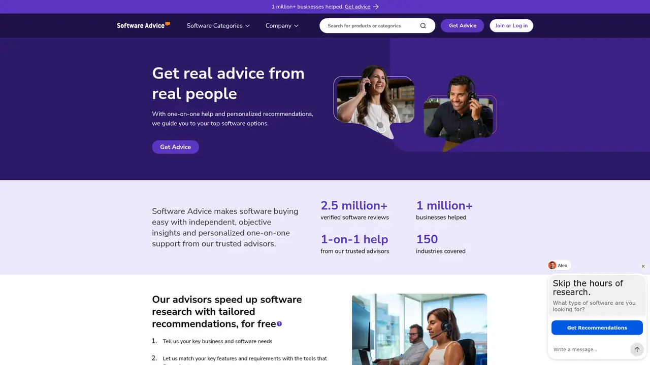 Software Advice homepage screenshot