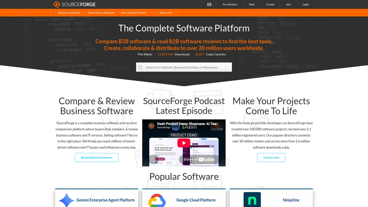 SourceForge homepage screenshot