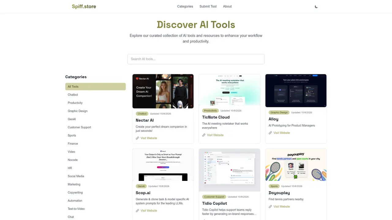 Spiff Store homepage screenshot