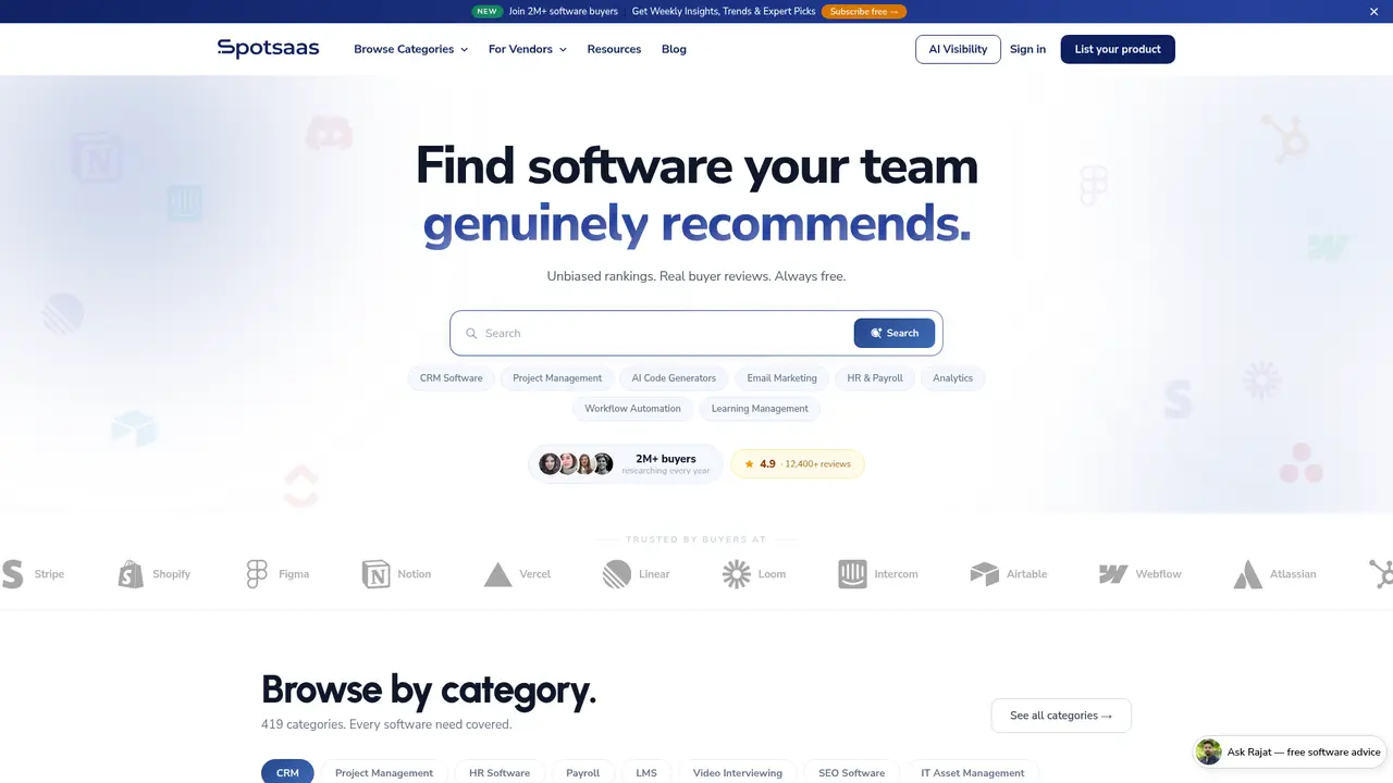 spotSaaS homepage screenshot