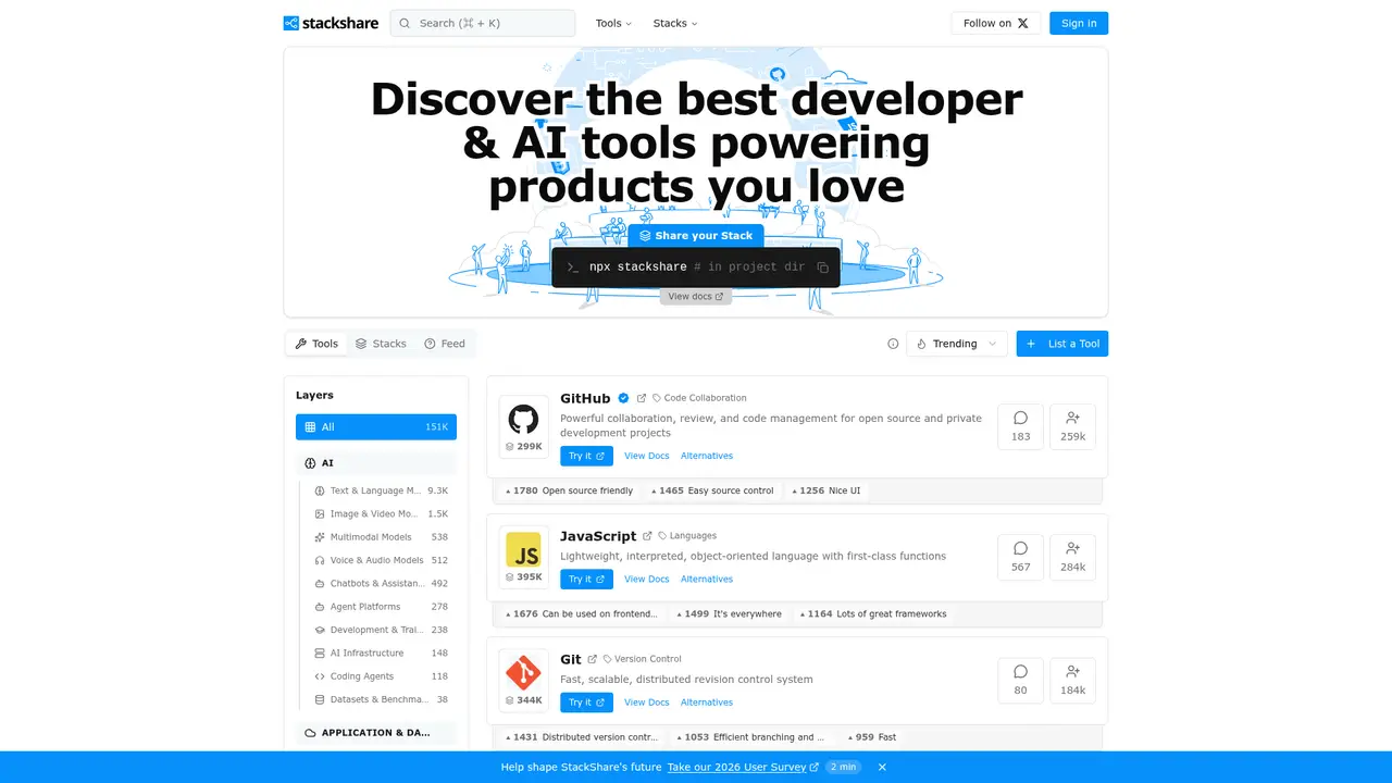 StackShare homepage screenshot
