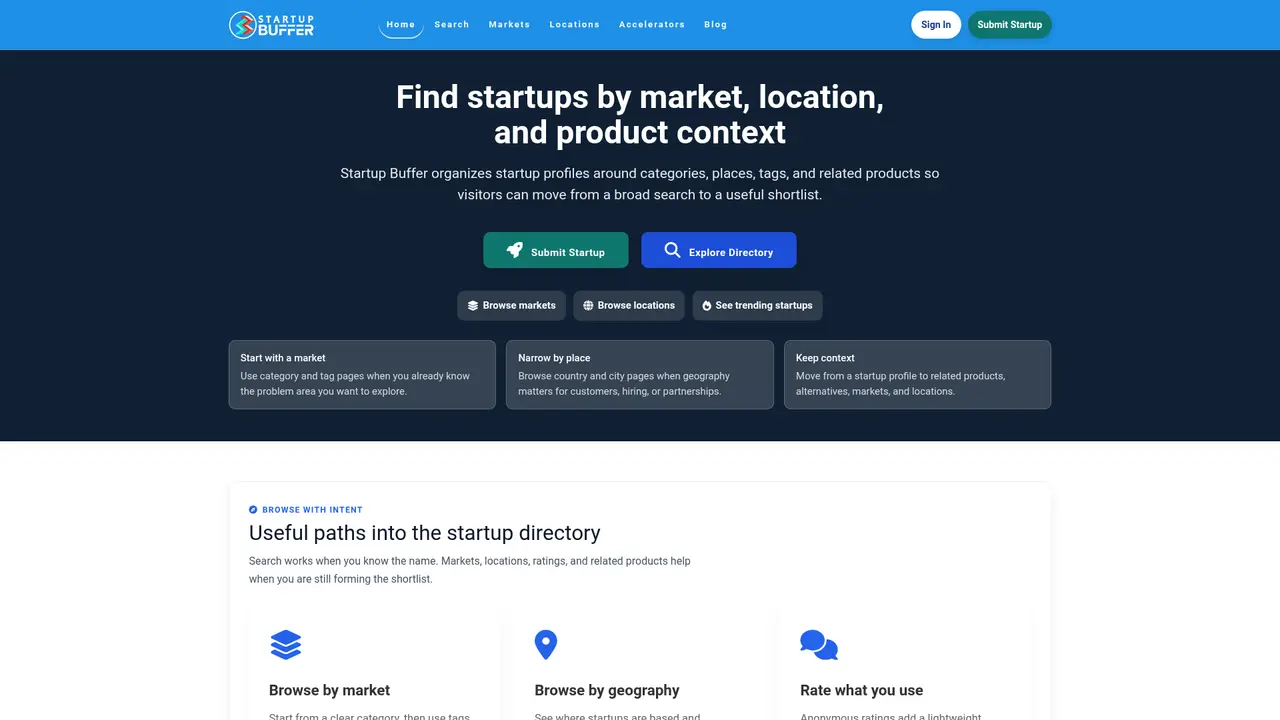 Startup Buffer homepage screenshot