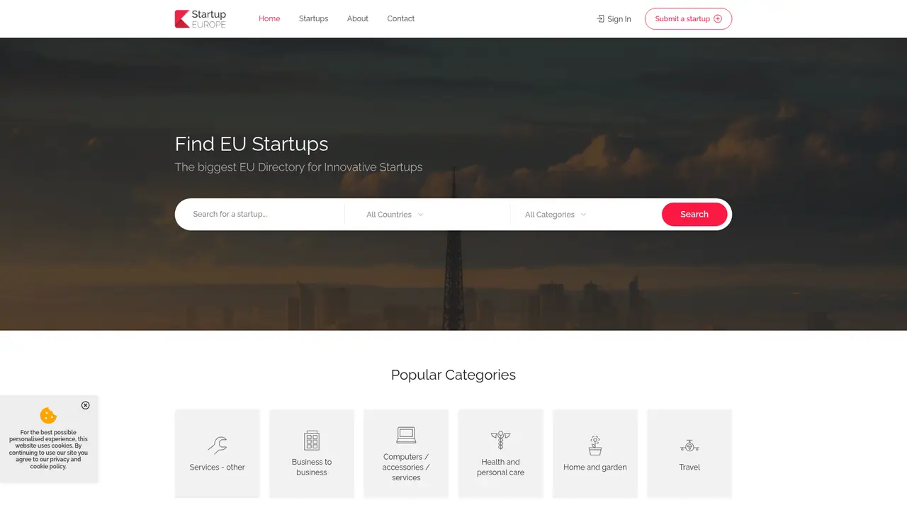 Startup Europe homepage screenshot