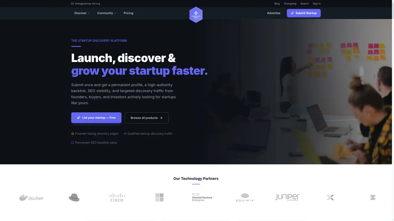 Startup List homepage screenshot