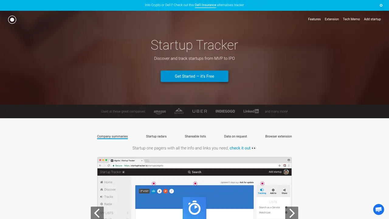 Startup Tracker homepage screenshot