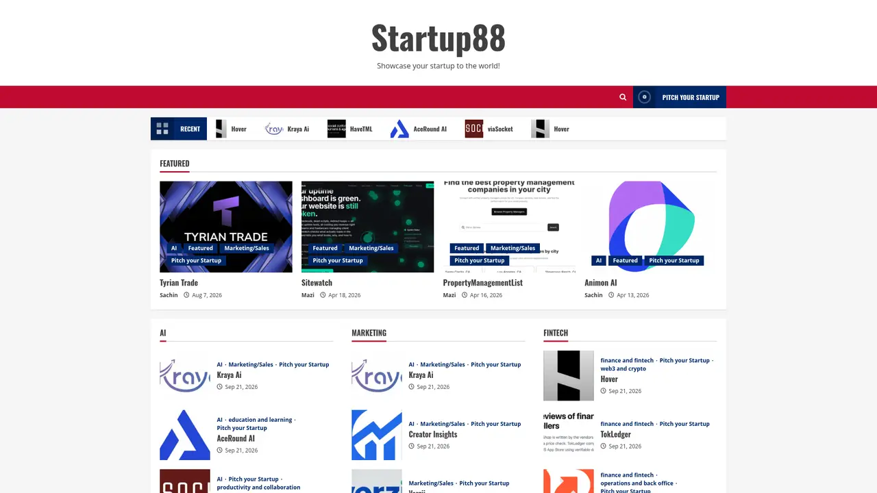 Startup88 homepage screenshot