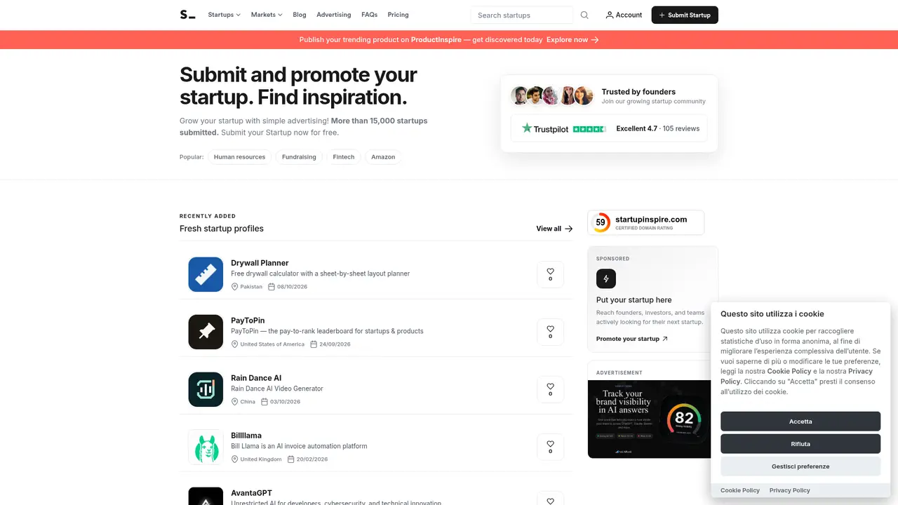 Startupinspire homepage screenshot