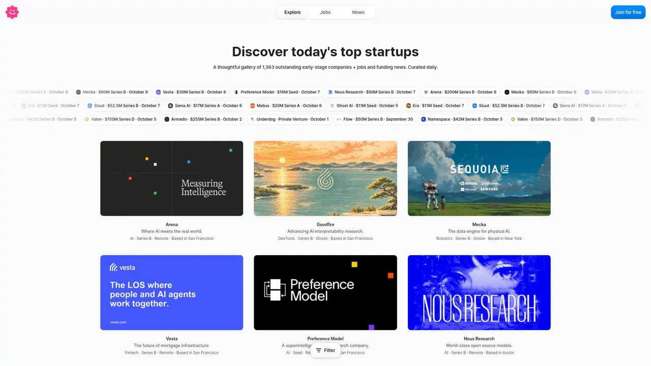 Startups.gallery homepage screenshot