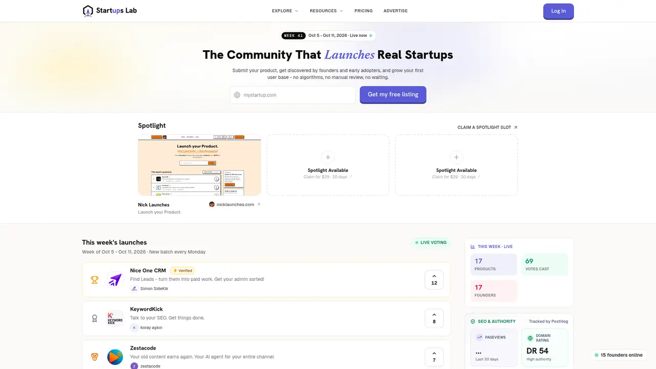 Startups Lab homepage screenshot