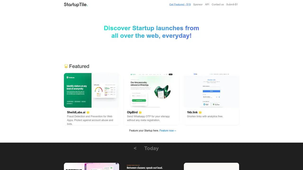 StartupTile homepage screenshot