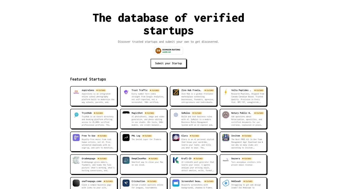 StartupTrusted homepage screenshot