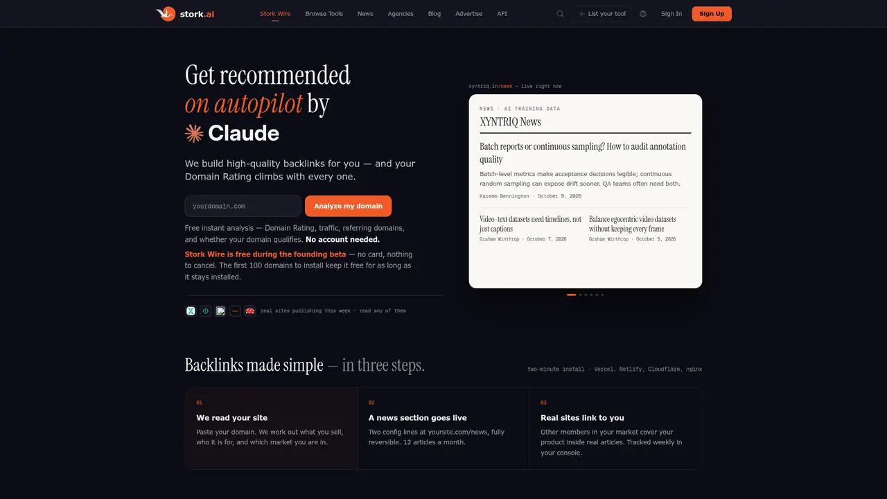 Stork homepage screenshot