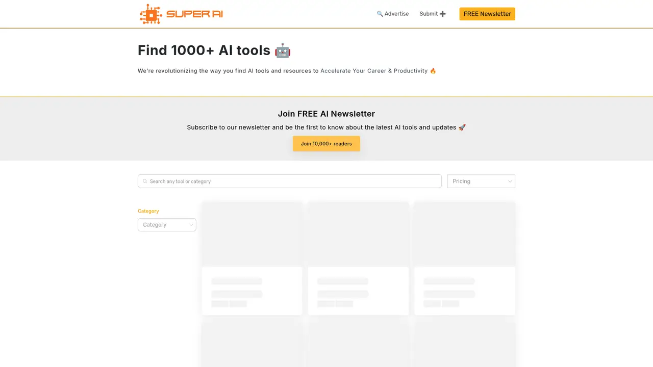 Super AI Tools homepage screenshot