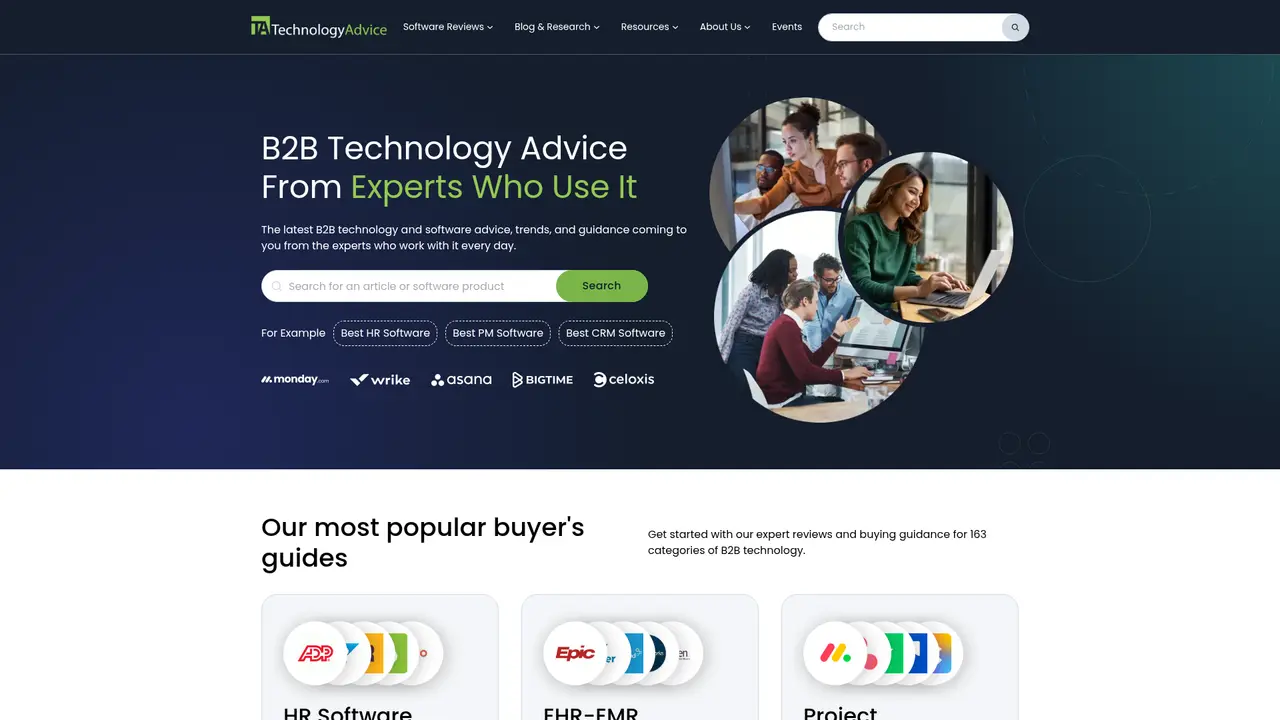 TechnologyAdvice homepage screenshot