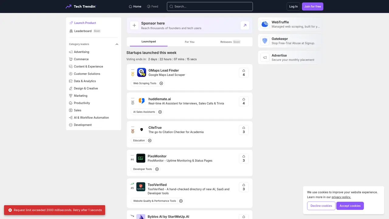 TechTrendin homepage screenshot