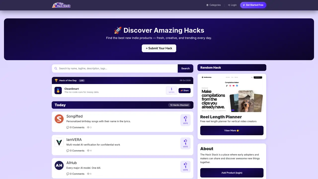 The Hack Stack homepage screenshot