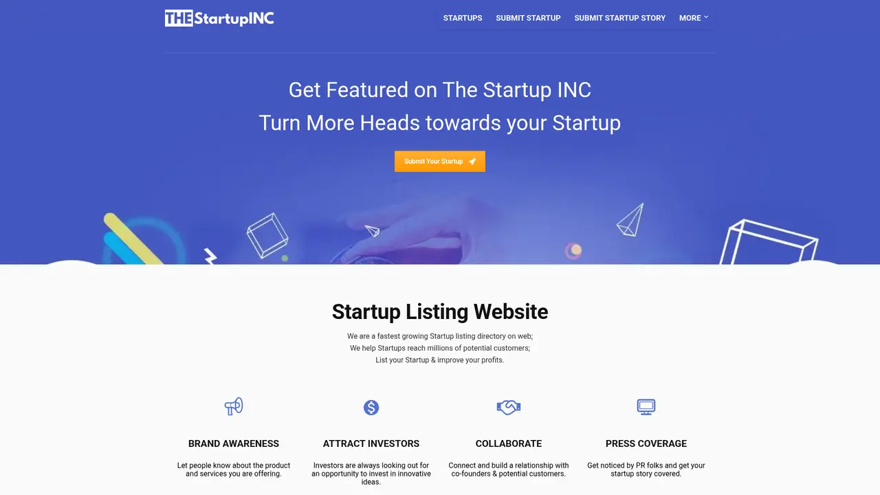 The Startup INC homepage screenshot