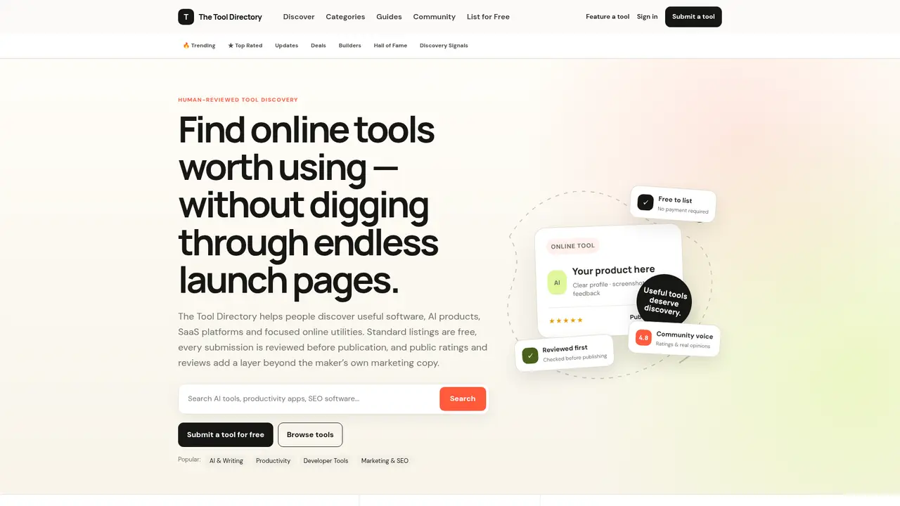 The Tool Directory homepage screenshot